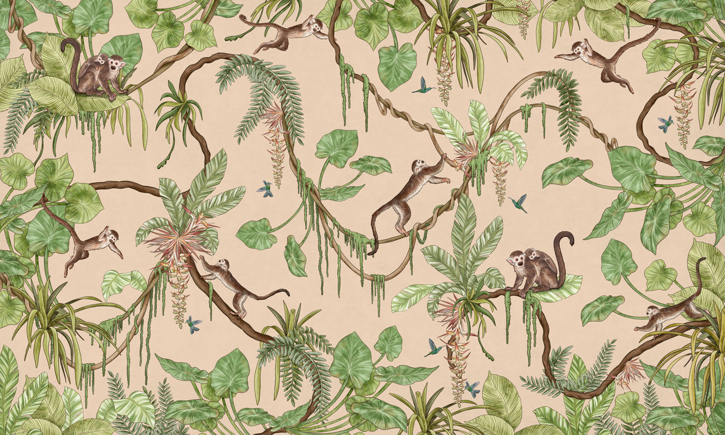 Playful Monkeys - beige European mural wallpaper design for kids room — Artehub Egypt
