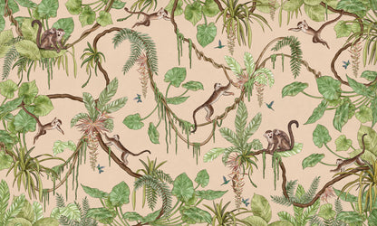 Playful Monkeys - beige European mural wallpaper design for kids room — Artehub Egypt
