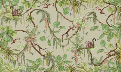 Playful Monkeys - green European mural wallpaper design for kids room — Artehub Egypt
