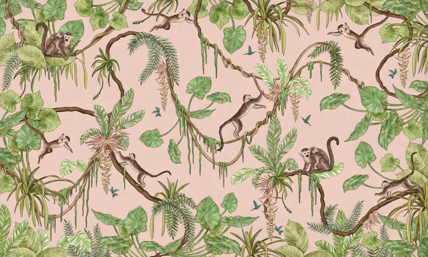 Playful Monkeys - pink European mural wallpaper design for kids room — Artehub Egypt
