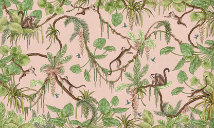 Playful Monkeys - pink European mural wallpaper design for kids room — Artehub Egypt