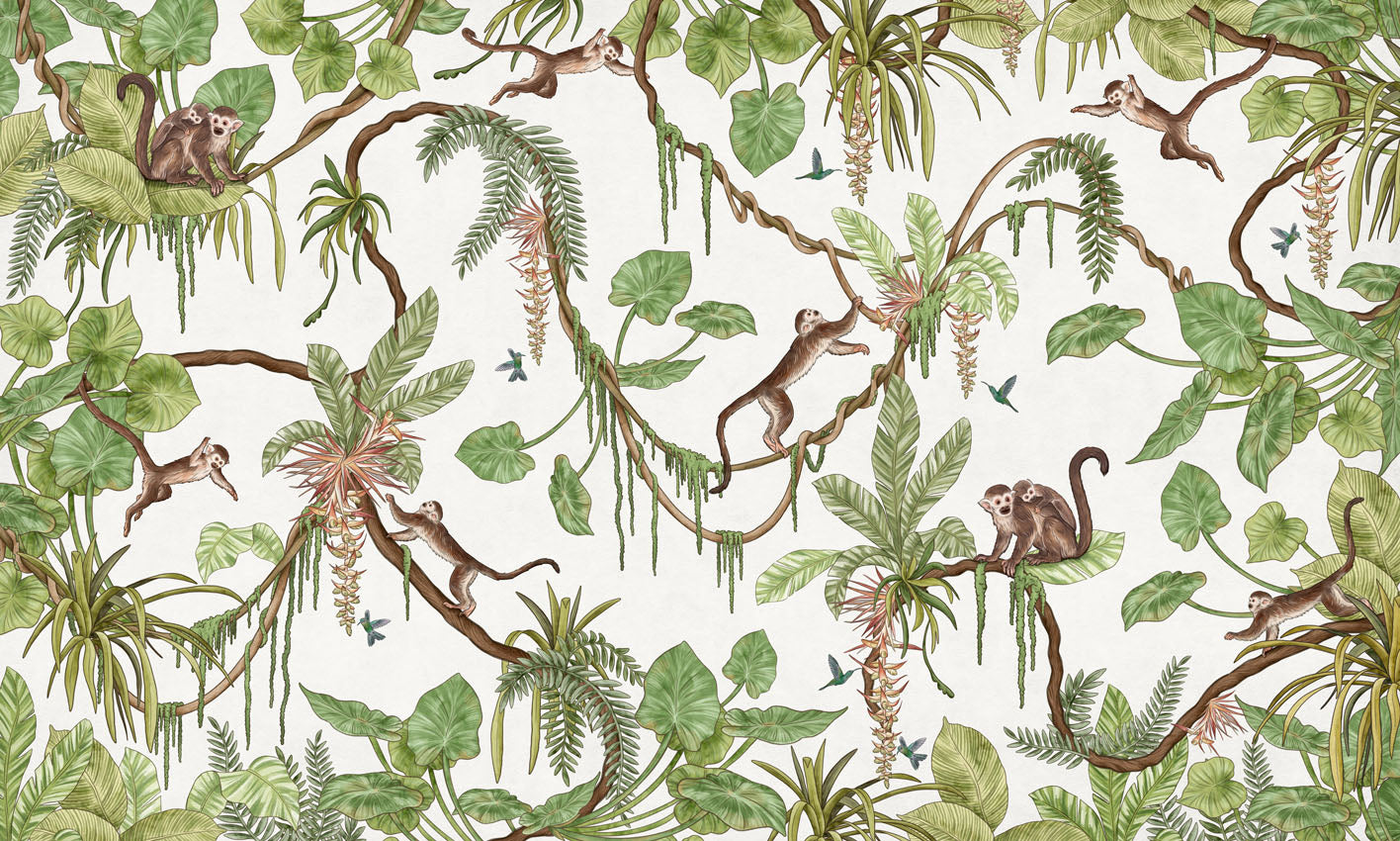 Playful Monkeys - white European mural wallpaper design for kids room — Artehub Egypt
