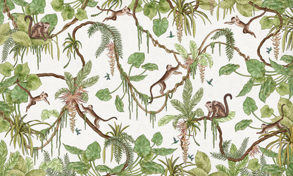 Playful Monkeys - white European mural wallpaper design for kids room — Artehub Egypt