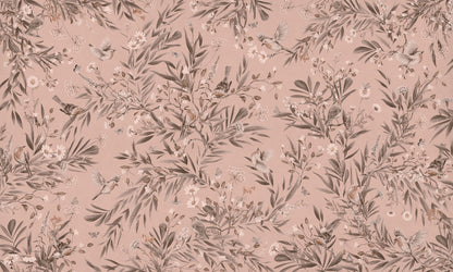 Playful Robins - Monochrome - pink European mural wallpaper design for kids room — Artehub Egypt
