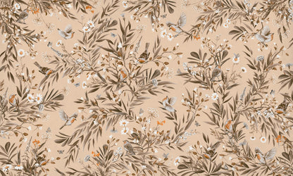 Playful Robins - Vintage - beige European mural wallpaper design for kids room — Artehub Egypt