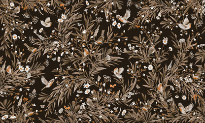 Playful Robins - Vintage - black European mural wallpaper design for kids room — Artehub Egypt