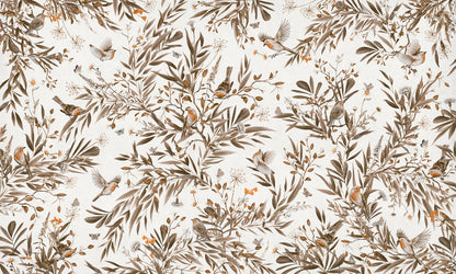 Playful Robins - Vintage - white European mural wallpaper design for kids room — Artehub Egypt
