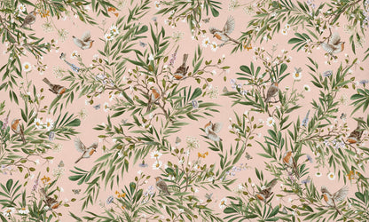 Playful Robins - pink European mural wallpaper design for kids room — Artehub Egypt