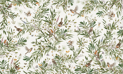 Playful Robins - white European mural wallpaper design for kids room — Artehub Egypt