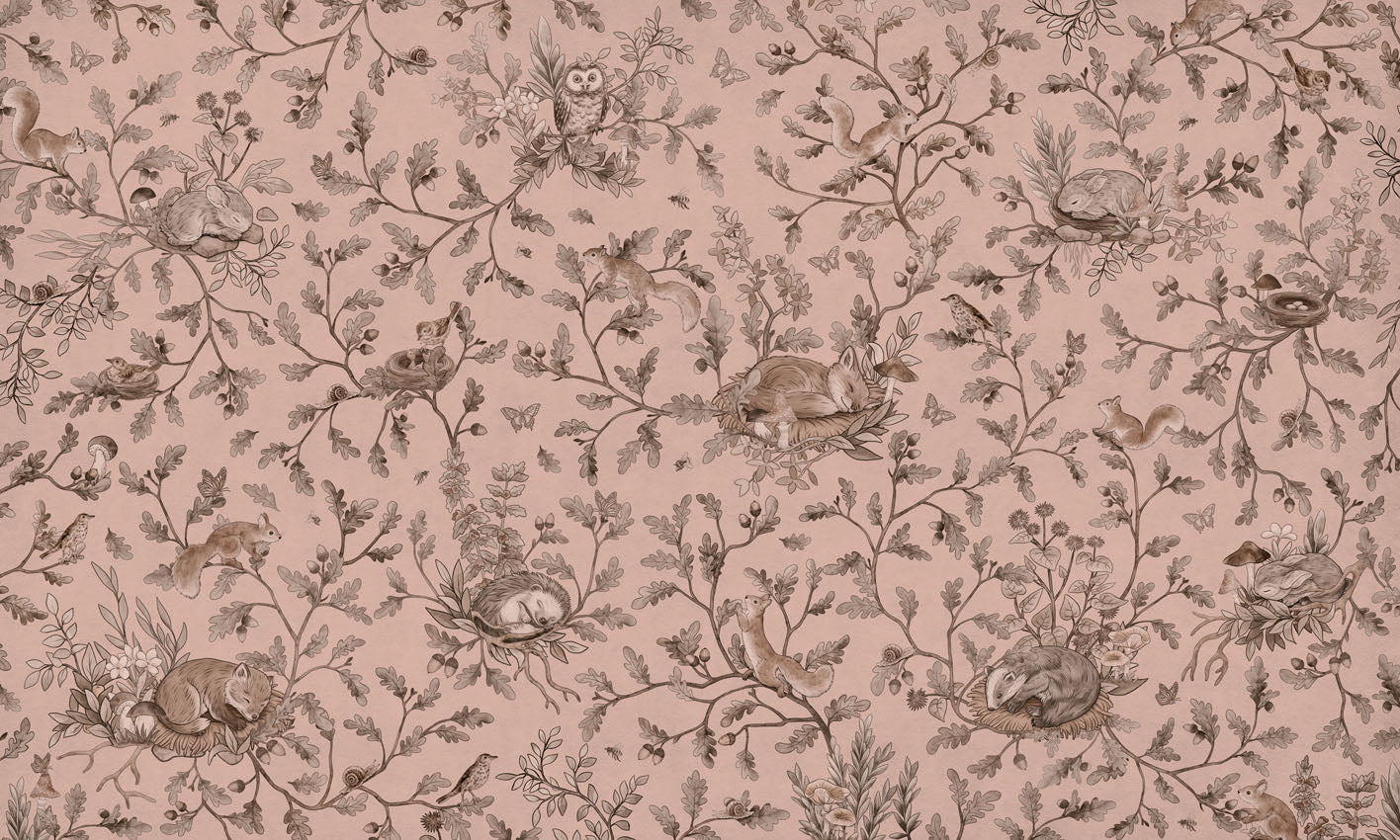 Playful Woods - Monochrome - pink European mural wallpaper design for kids room — Artehub Egypt