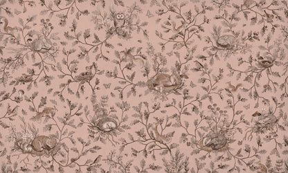 Playful Woods - Monochrome - pink European mural wallpaper design for kids room — Artehub Egypt