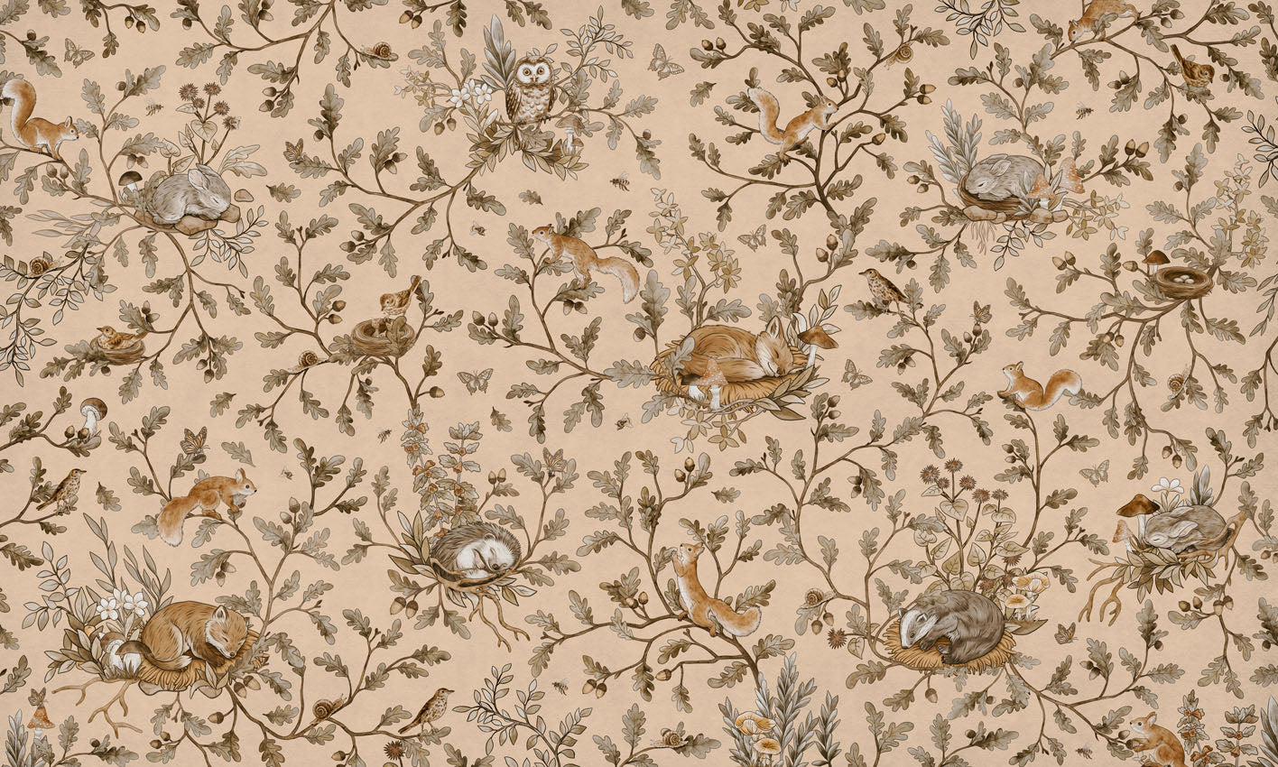 Playful Woods - Vintage - beige European mural wallpaper design for kids room — Artehub Egypt