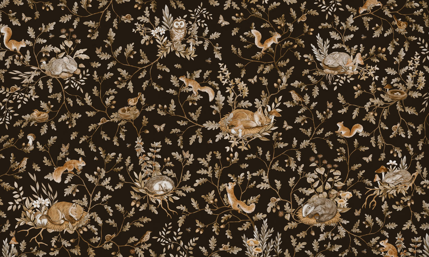 Playful Woods - Vintage - black European mural wallpaper design for kids room — Artehub Egypt