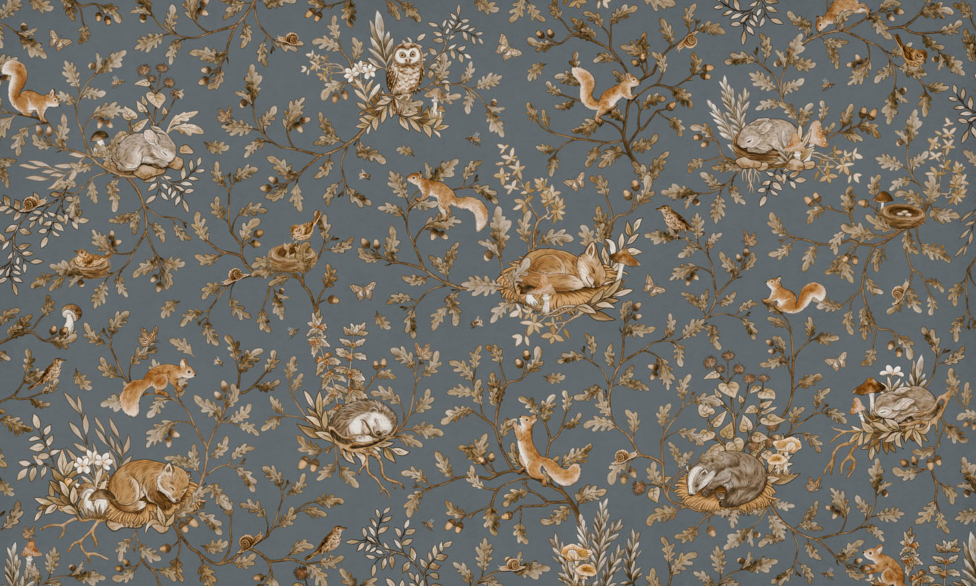 Playful Woods - Vintage - blue European mural wallpaper design for kids room — Artehub Egypt