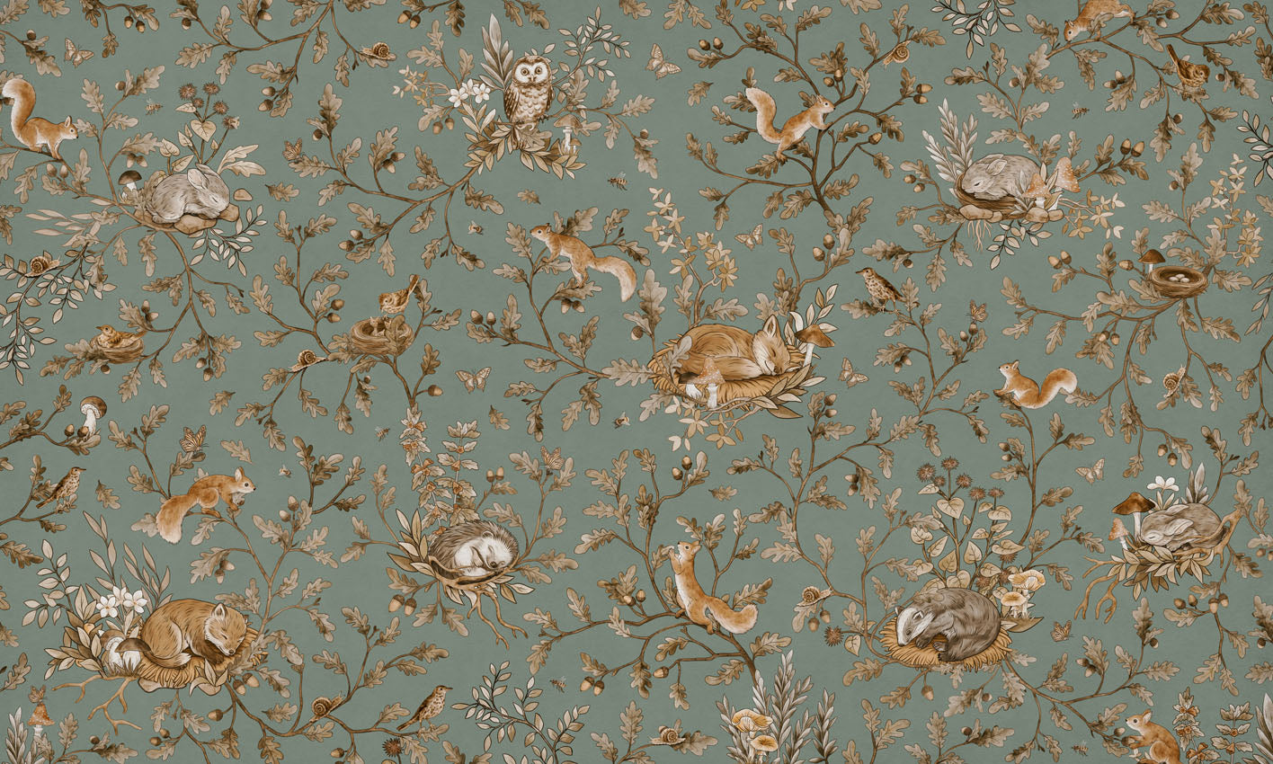 Playful Woods - Vintage - green European mural wallpaper design for kids room — Artehub Egypt