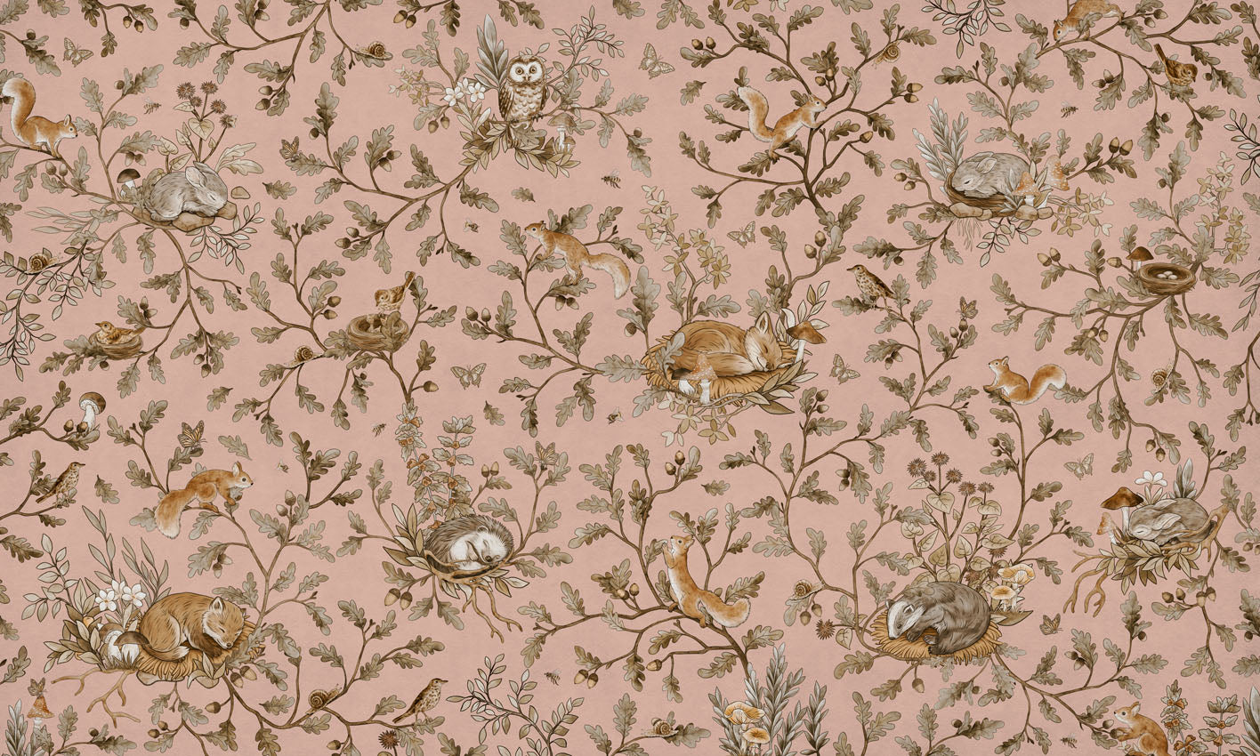 Playful Woods - Vintage - pink European mural wallpaper design for kids room — Artehub Egypt