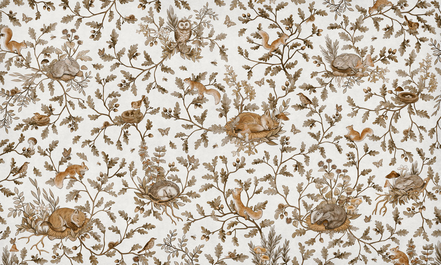 Playful Woods - Vintage - white European mural wallpaper design for kids room — Artehub Egypt