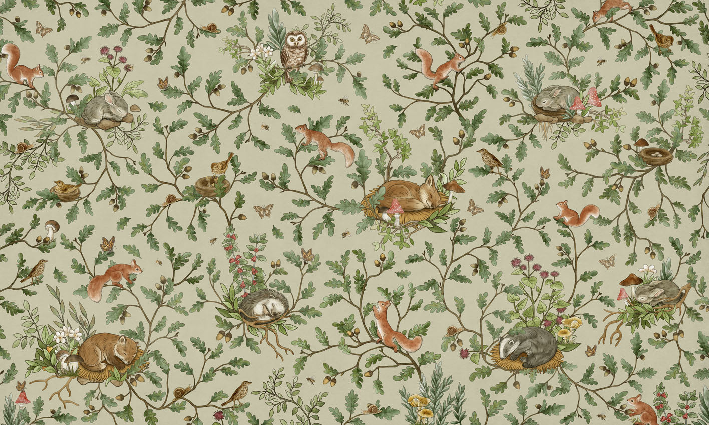 Playful Woods - green European mural wallpaper design for kids room — Artehub Egypt