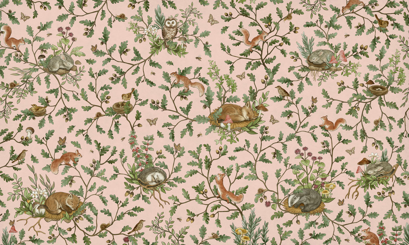 Playful Woods - pink European mural wallpaper design for kids room — Artehub Egypt