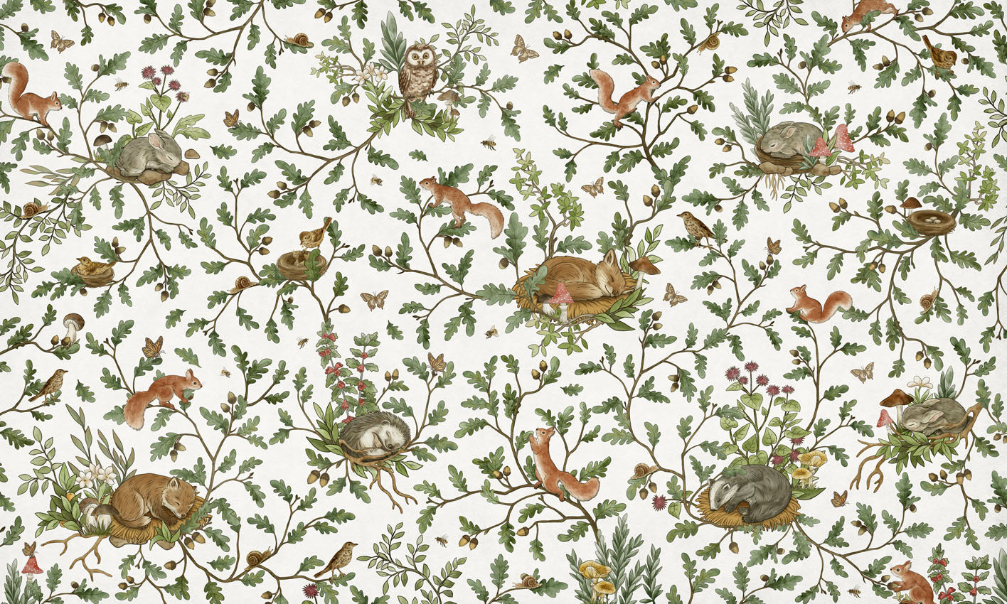Playful Woods - white European mural wallpaper design for kids room — Artehub Egypt