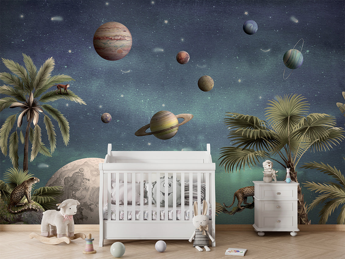 Pretty Planets luxury wallpaper in kids room interior — Artehub Egypt