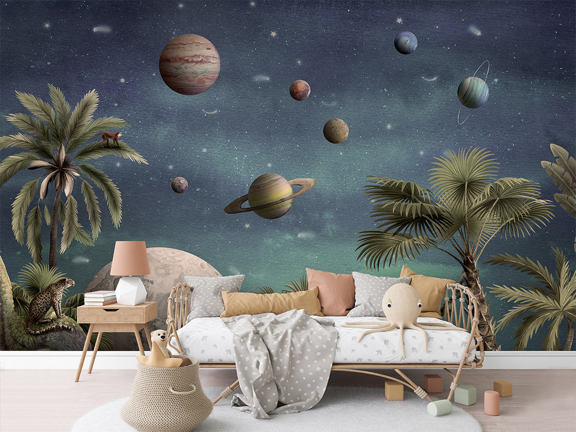 Pretty Planets luxury wallpaper in kids room interior — Artehub Egypt