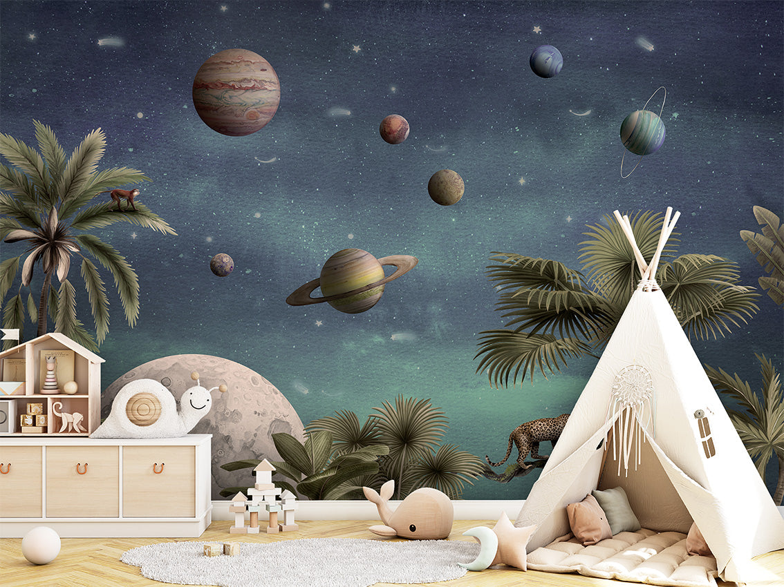 Pretty Planets luxury wallpaper in kids room interior — Artehub Egypt