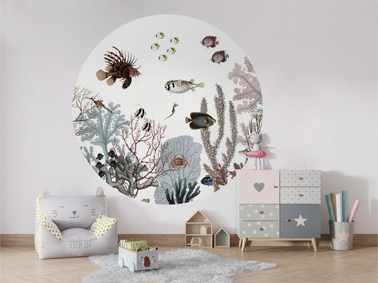 Roaring Reef White wall circle sticker by Artehub