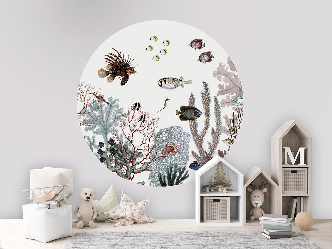Roaring Reef White wall circle sticker by Artehub