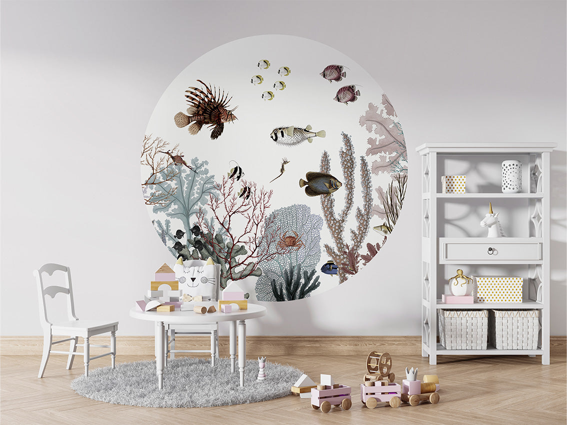 Roaring Reef White wall circle sticker by Artehub