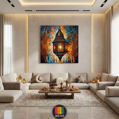 A vibrant, colorful artistic painting of a traditional Egyptian lantern (Fanous) on canvas. Premium wall decor by Artehub for a stylish Egyptian home.

لوحة فنية مرسومة لفانوس رمضان التقليدي بألوان زاهية على كانفس. ديكور حائط راقي من آرت هب (Artehub) مثالي للمنازل في مصر يعبر عن التراث.