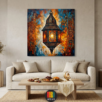 A vibrant, colorful artistic painting of a traditional Egyptian lantern (Fanous) on canvas. Premium wall decor by Artehub for a stylish Egyptian home.

لوحة فنية مرسومة لفانوس رمضان التقليدي بألوان زاهية على كانفس. ديكور حائط راقي من آرت هب (Artehub) مثالي للمنازل في مصر يعبر عن التراث.