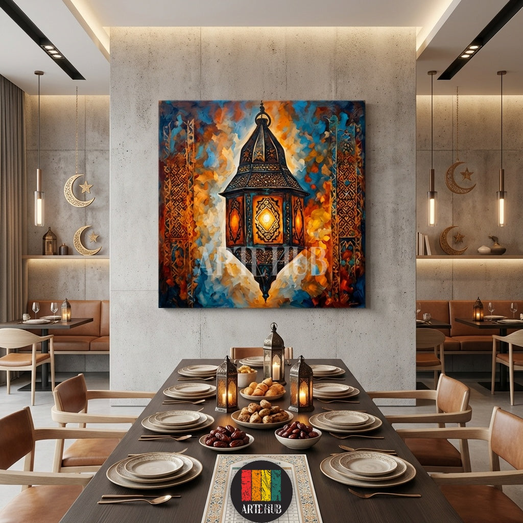  A vibrant, colorful artistic painting of a traditional Egyptian lantern (Fanous) on canvas. Premium wall decor by Artehub for a stylish Egyptian home.

لوحة فنية مرسومة لفانوس رمضان التقليدي بألوان زاهية على كانفس. ديكور حائط راقي من آرت هب (Artehub) مثالي للمنازل في مصر يعبر عن التراث.