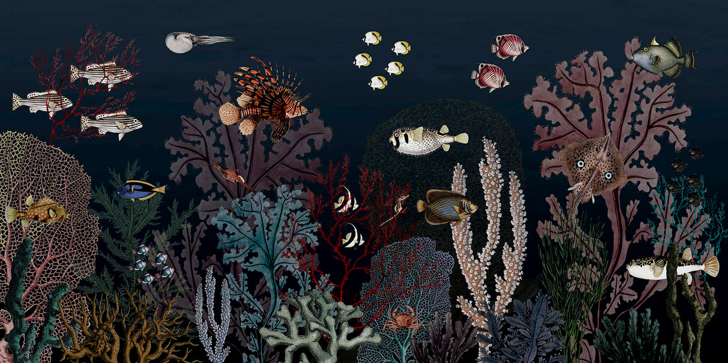 Roaring Reef - Blue European mural wallpaper design for kids room — Artehub Egypt