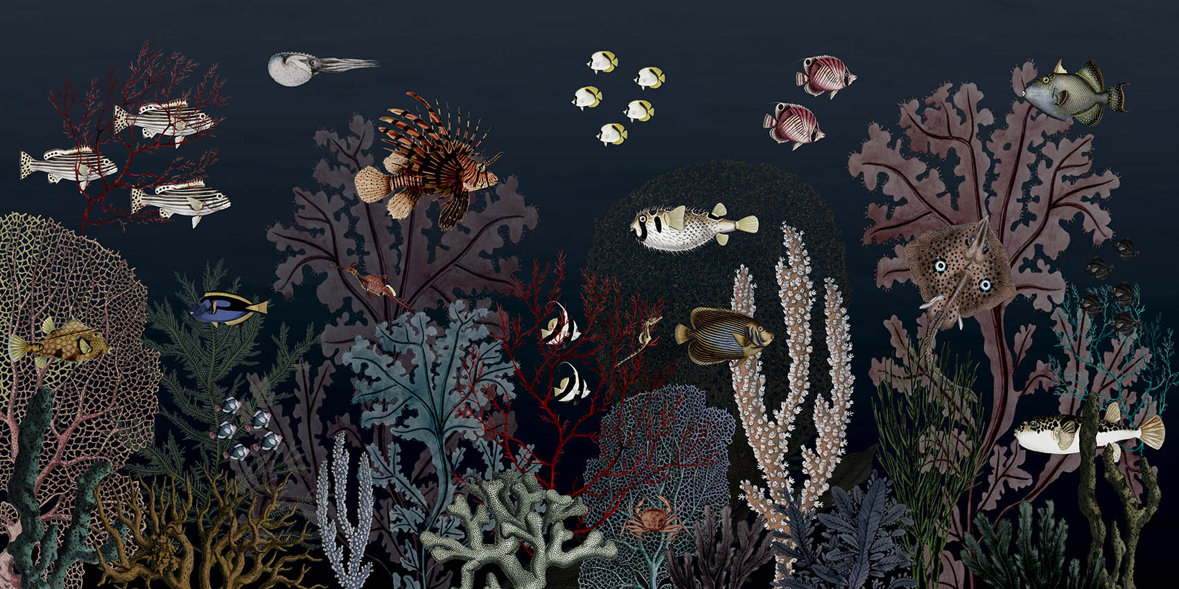 Roaring Reef - Blue European mural wallpaper design for kids room — Artehub Egypt