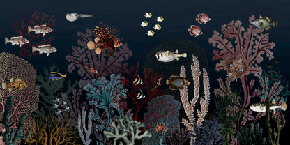 Roaring Reef - Blue European mural wallpaper design for kids room — Artehub Egypt