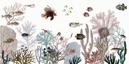 Roaring Reef - White European mural wallpaper design for kids room — Artehub Egypt