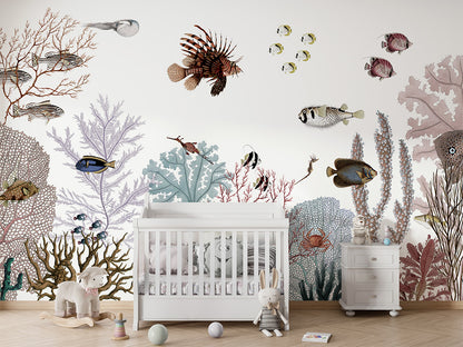 Roaring Reef - White luxury wallpaper in kids room interior — Artehub Egypt