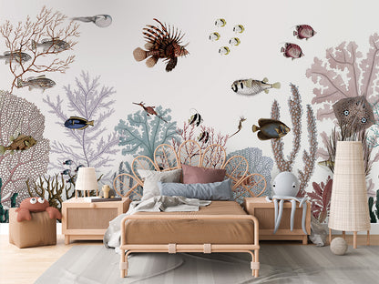 Roaring Reef - White luxury wallpaper in kids room interior — Artehub Egypt