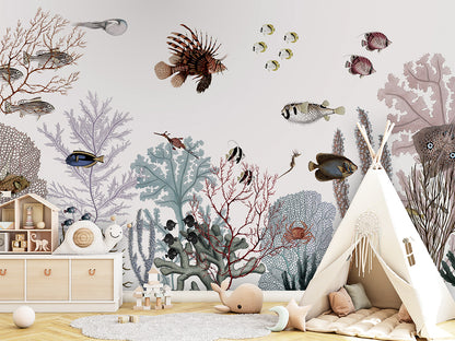 Roaring Reef - White luxury wallpaper in kids room interior — Artehub Egypt