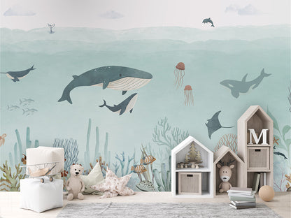 Sensational_Sea_-_Blue kids room wallpaper interior — premium wallpaper by Artehub Egypt