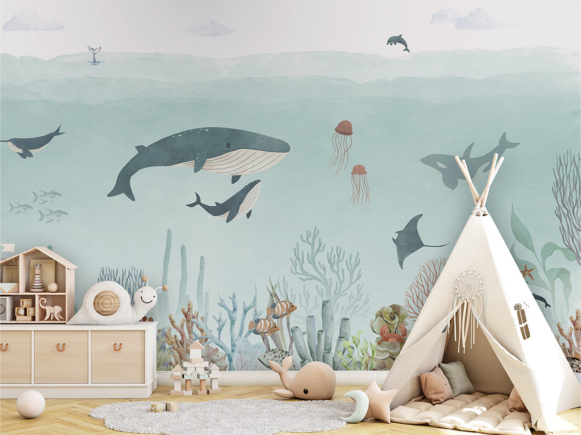 Sensational_Sea_-_Blue kids room wallpaper interior — premium wallpaper by Artehub Egypt