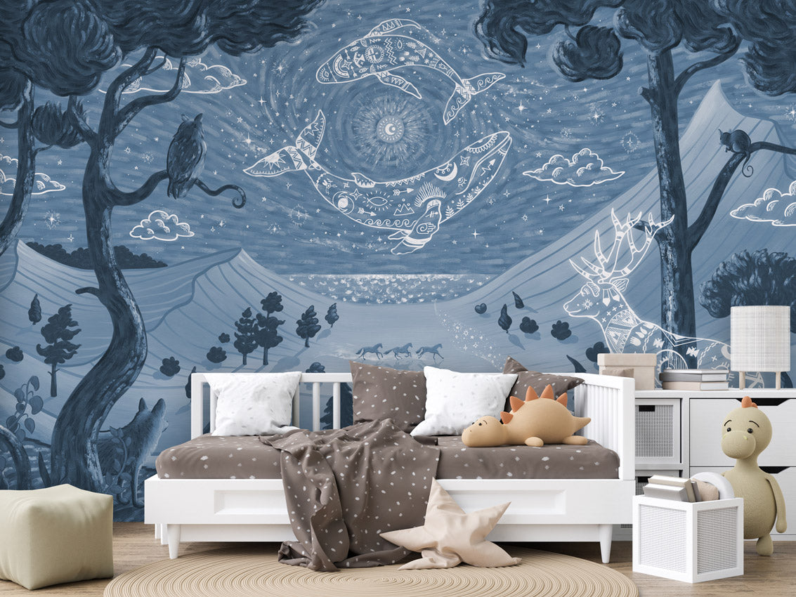 Spirit Night - blue kids room wallpaper interior — premium wallpaper by Artehub Egypt
