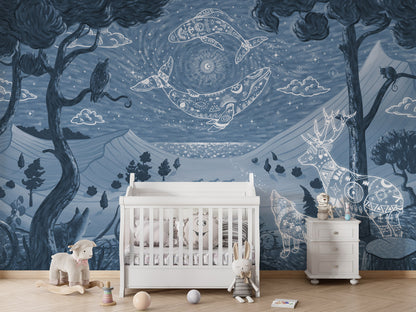 Spirit Night - blue kids room wallpaper interior — premium wallpaper by Artehub Egypt
