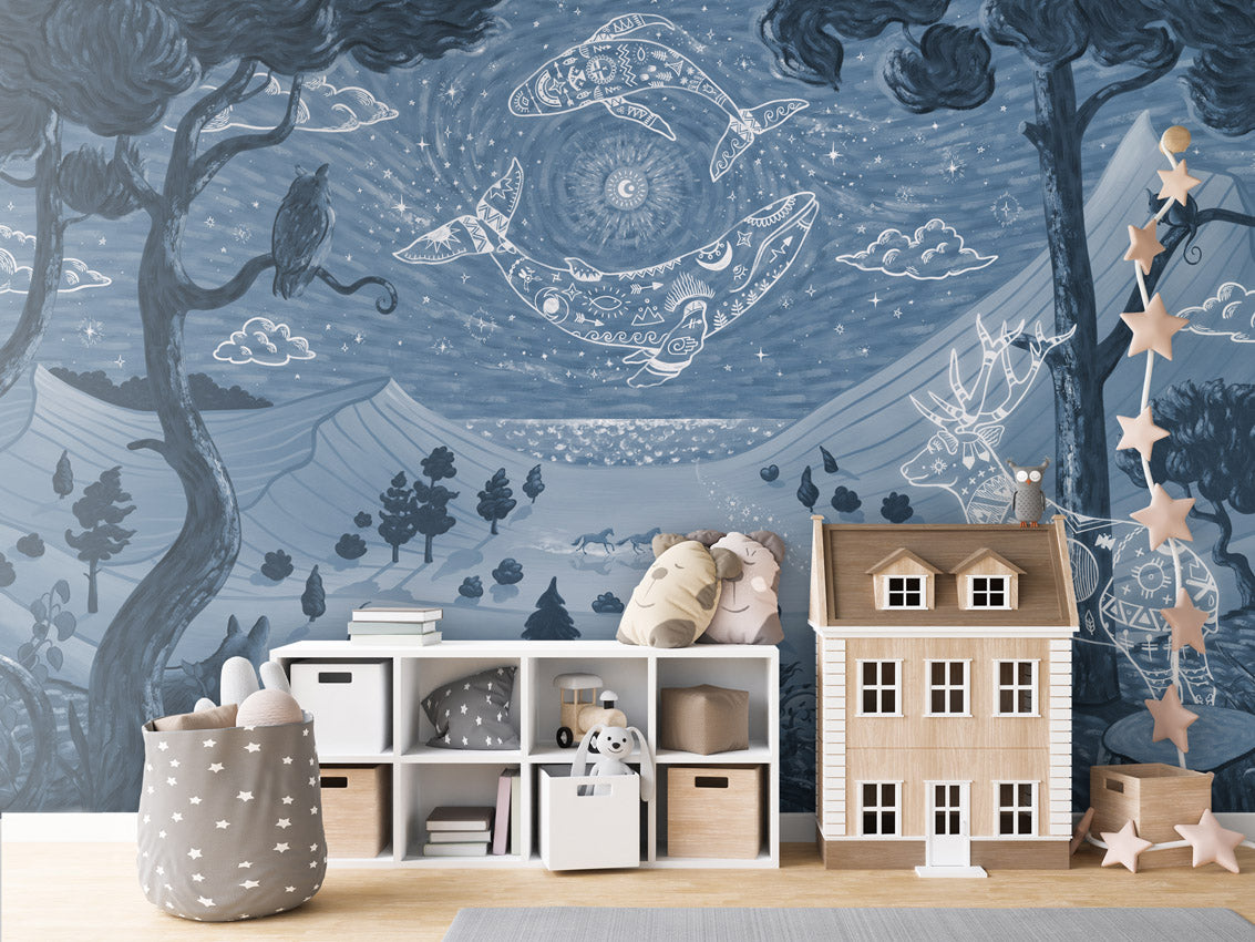 Spirit Night - blue kids room wallpaper interior — premium wallpaper by Artehub Egypt