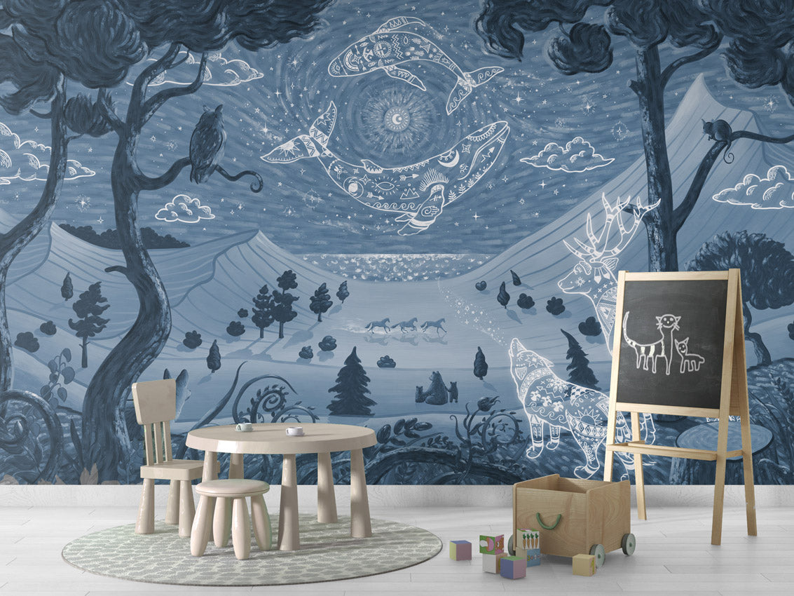 Spirit Night - blue kids room wallpaper interior — premium wallpaper by Artehub Egypt