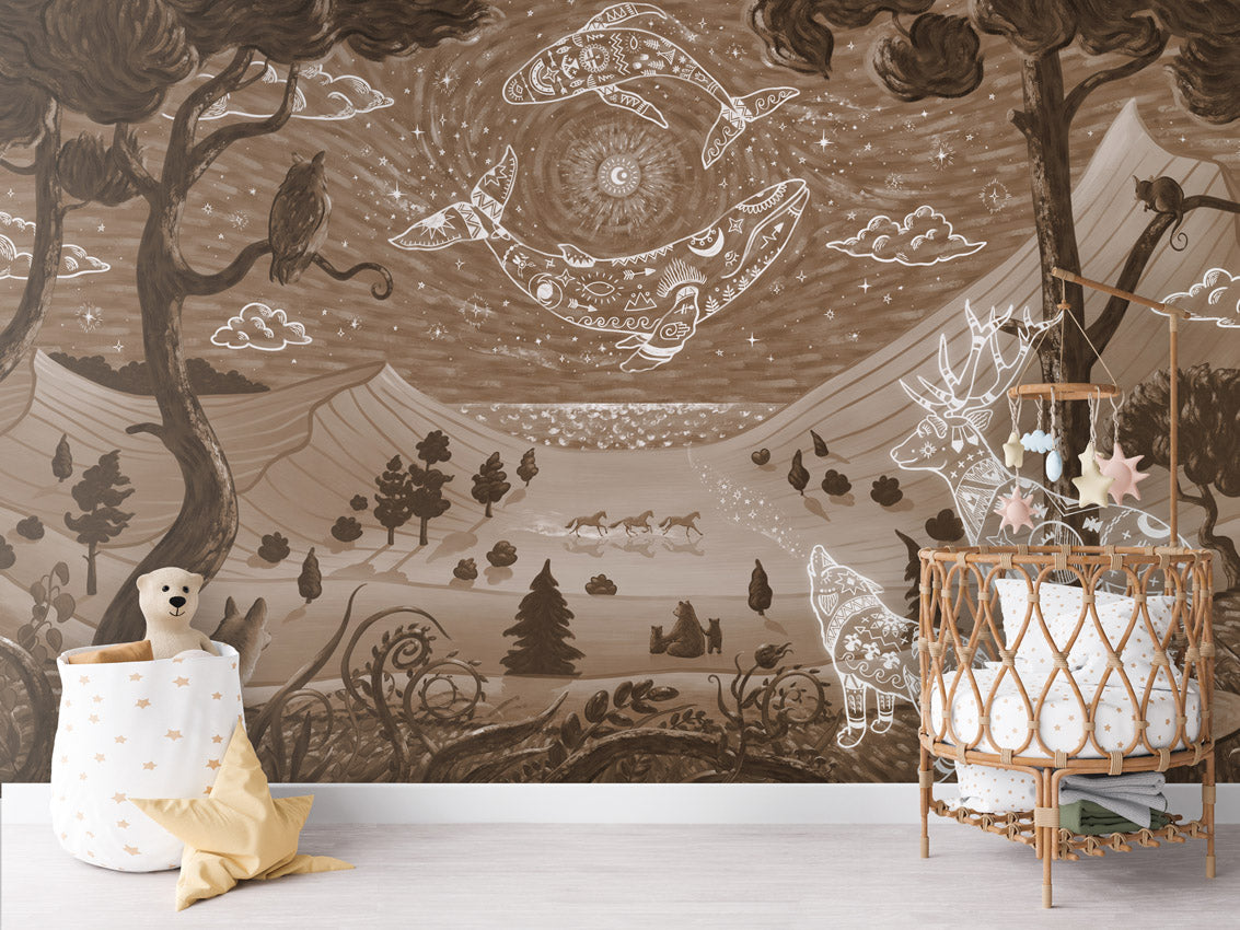 Spirit Night - brown kids room wallpaper interior — premium wallpaper by Artehub Egypt