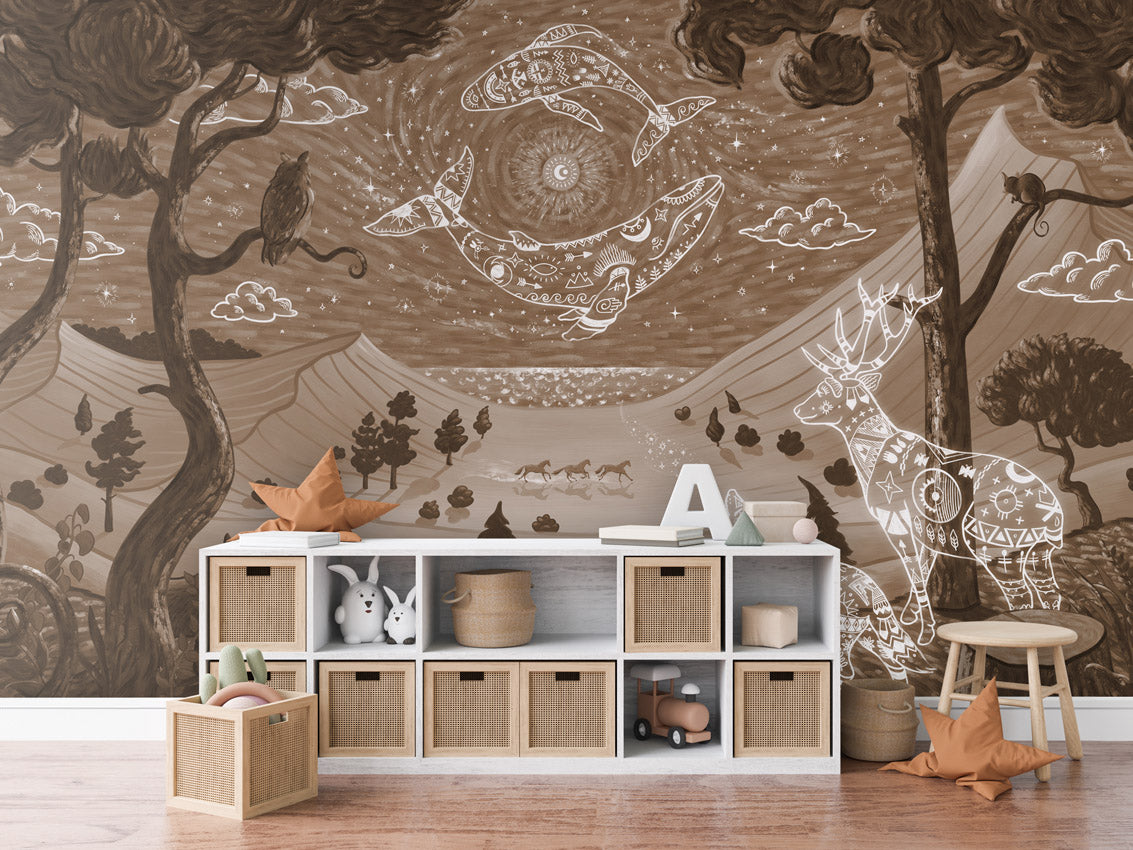 Spirit Night - brown kids room wallpaper interior — premium wallpaper by Artehub Egypt