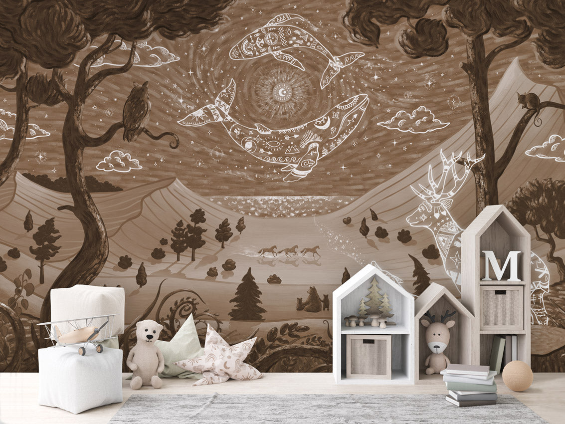 Spirit Night - brown kids room wallpaper interior — premium wallpaper by Artehub Egypt