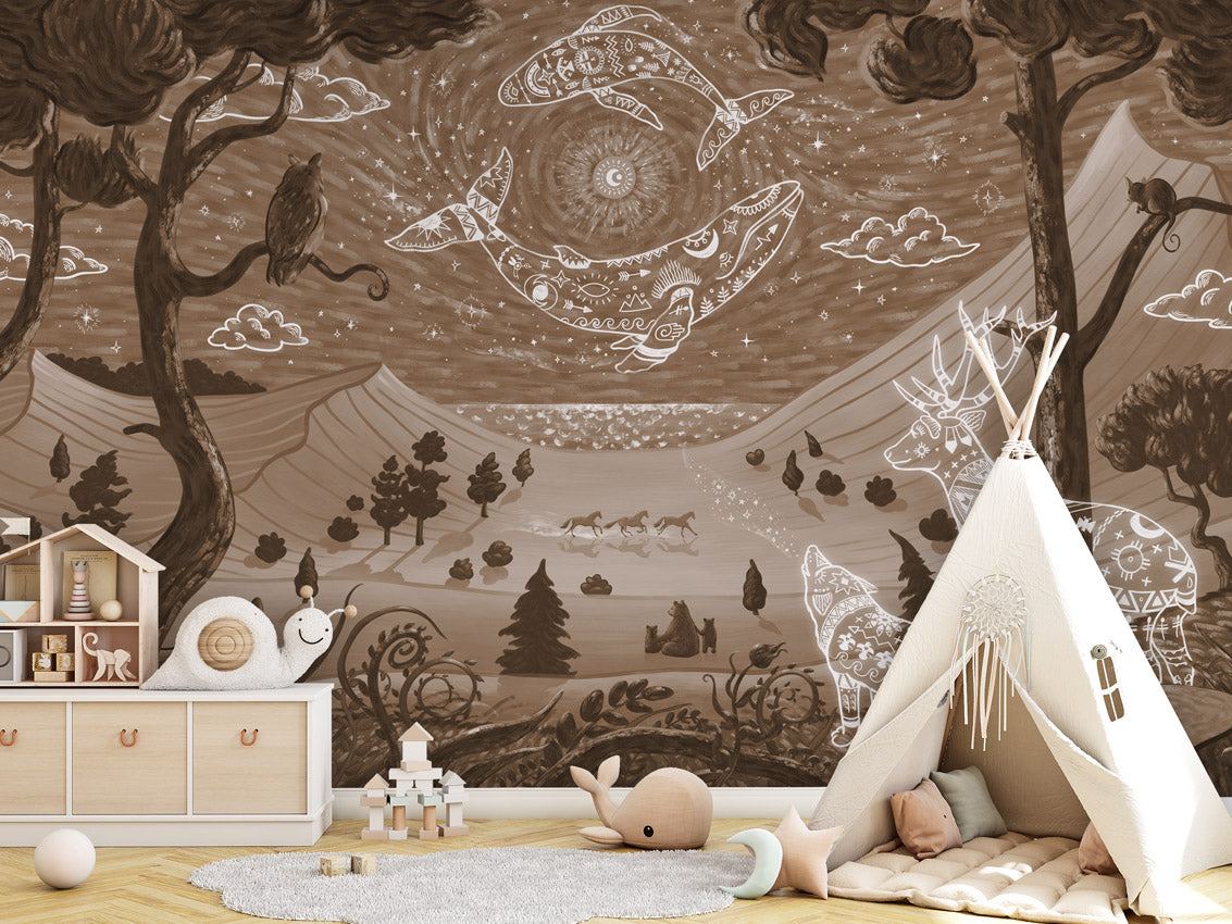 Spirit Night - brown kids room wallpaper interior — premium wallpaper by Artehub Egypt